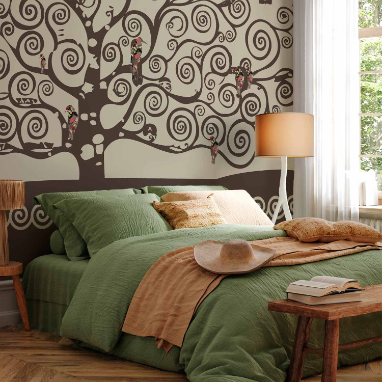 Wall Mural Abstraction in the style of Gustav Klimt - brown tree in spirals with birds 97688 additionalImage 2