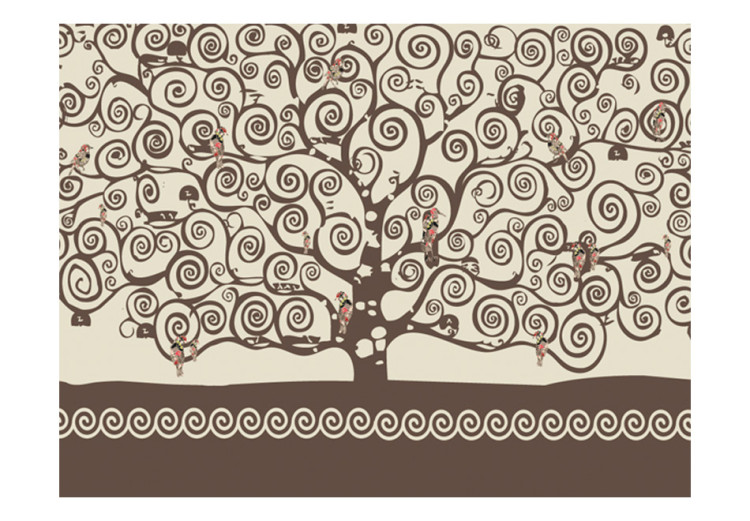 Wall Mural Abstraction in the style of Gustav Klimt - brown tree in spirals with birds 97688 additionalImage 1