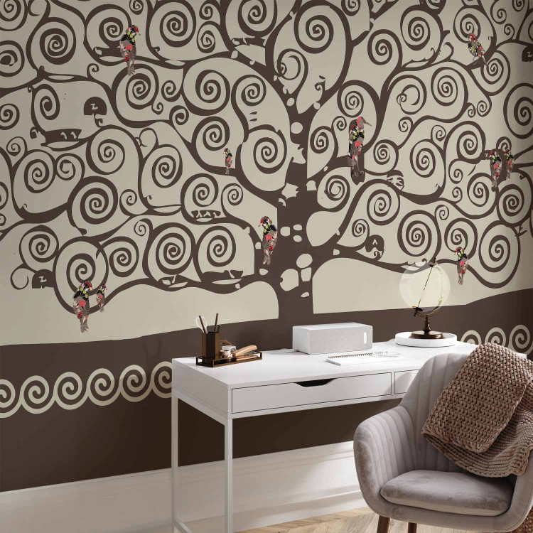 Wall Mural Abstraction in the style of Gustav Klimt - brown tree in spirals with birds 97688 additionalImage 4
