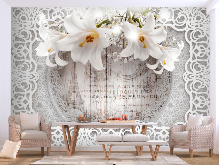Wall Mural Lilies and Wooden Background 108098