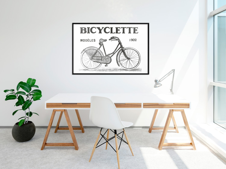 Wall Poster Old bicycle - black and white composition with a date and English texts 115098 additionalImage 3