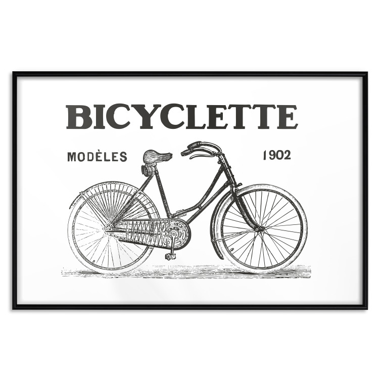 Wall Poster Old bicycle - black and white composition with a date and English texts 115098 additionalImage 17