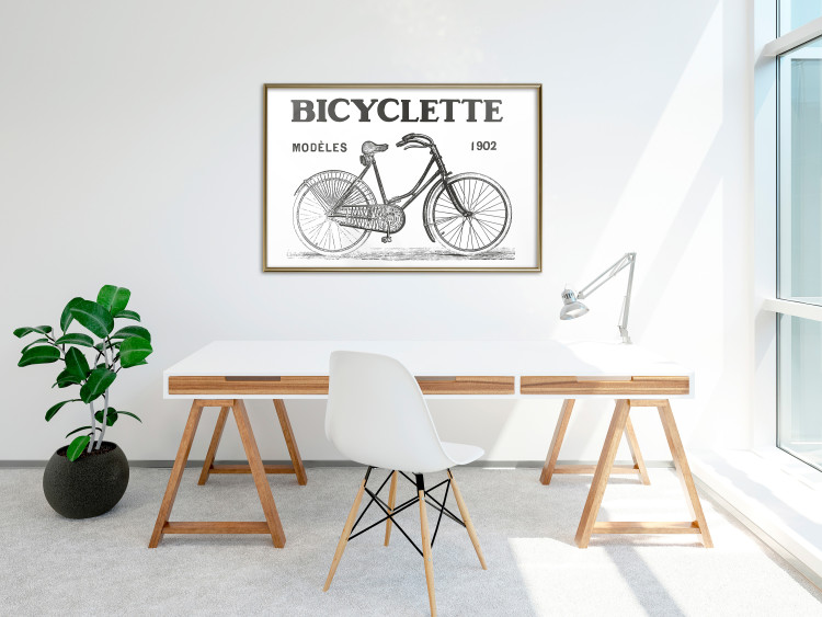 Wall Poster Old bicycle - black and white composition with a date and English texts 115098 additionalImage 7