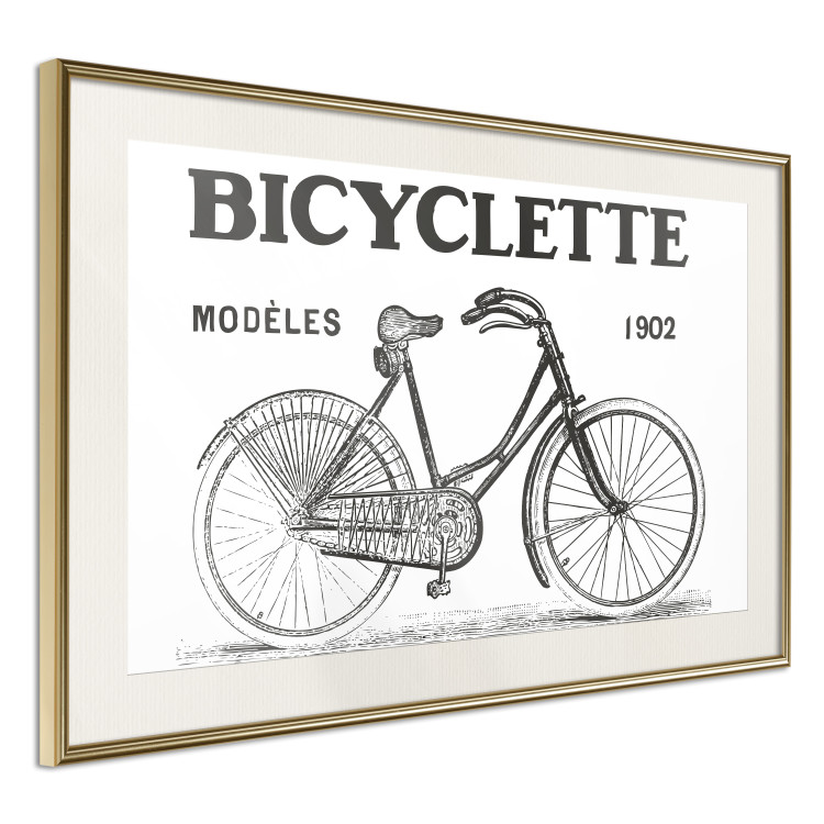 Wall Poster Old bicycle - black and white composition with a date and English texts 115098 additionalImage 2