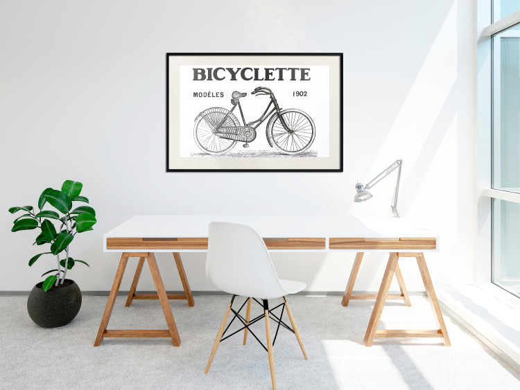 Wall Poster Old bicycle - black and white composition with a date and English texts 115098 additionalImage 22