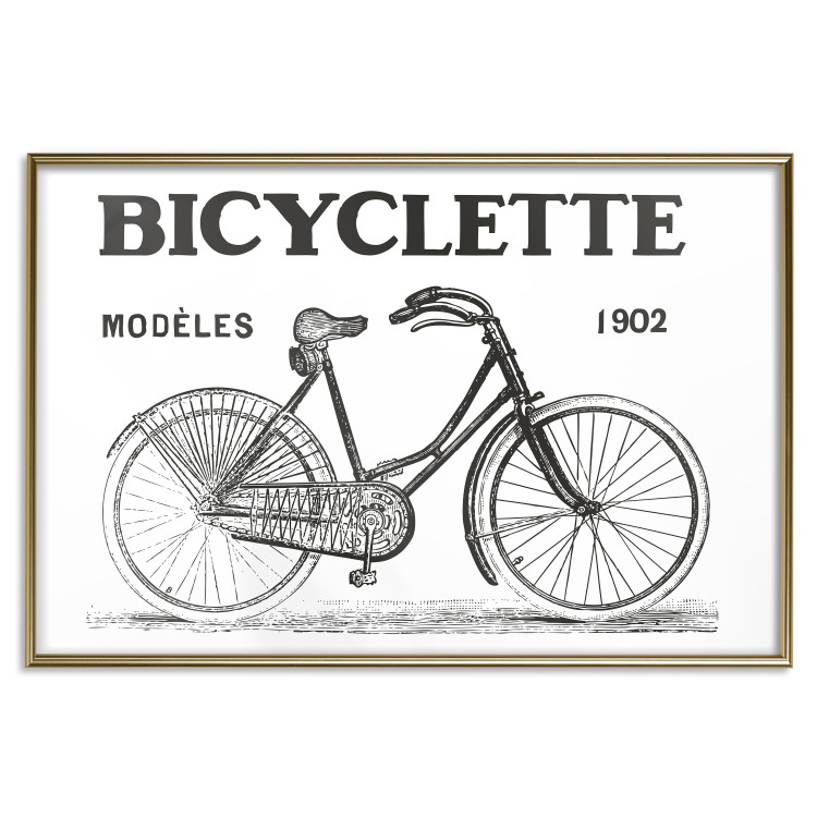Wall Poster Old bicycle - black and white composition with a date and English texts 115098 additionalImage 20