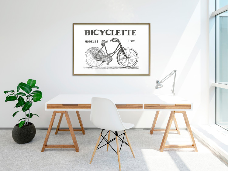 Wall Poster Old bicycle - black and white composition with a date and English texts 115098 additionalImage 15