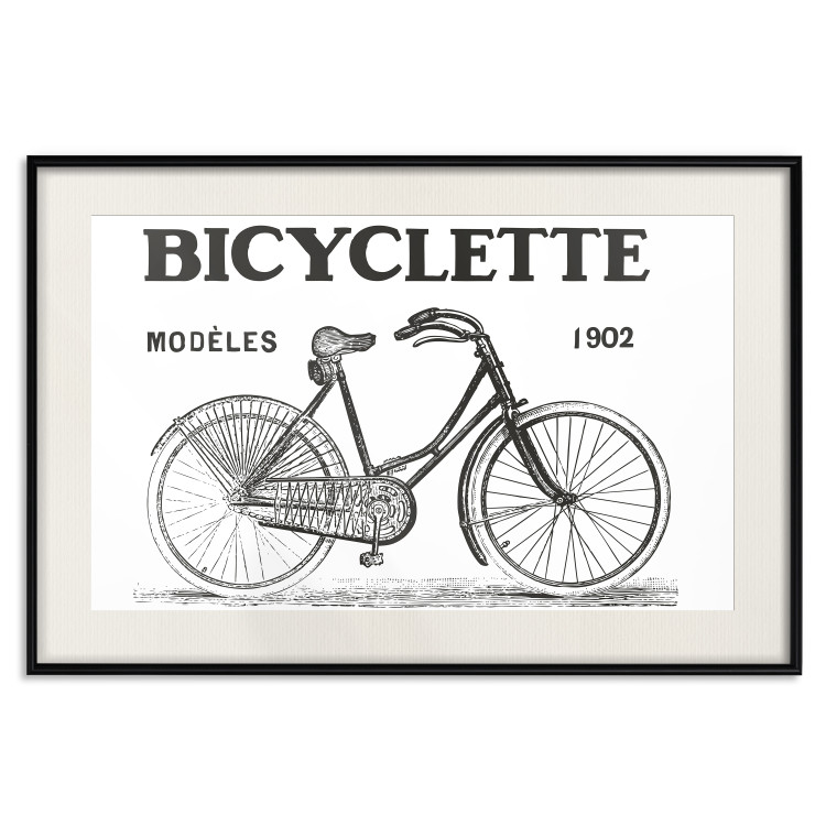 Wall Poster Old bicycle - black and white composition with a date and English texts 115098 additionalImage 18