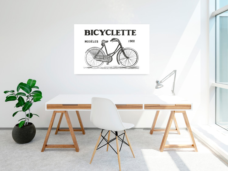 Wall Poster Old bicycle - black and white composition with a date and English texts 115098 additionalImage 2