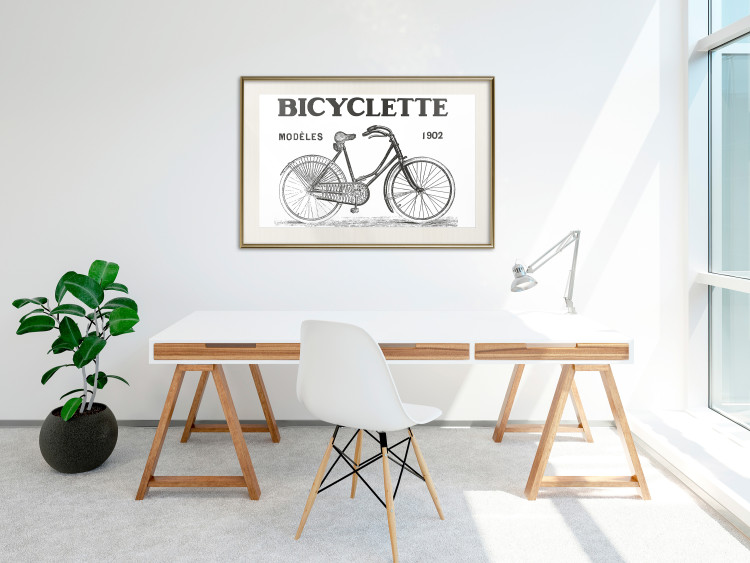 Wall Poster Old bicycle - black and white composition with a date and English texts 115098 additionalImage 21