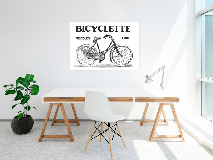 Wall Poster Old bicycle - black and white composition with a date and English texts 115098 additionalImage 17