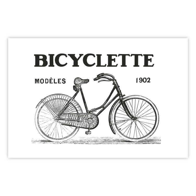 Wall Poster Old bicycle - black and white composition with a date and English texts 115098 additionalImage 19