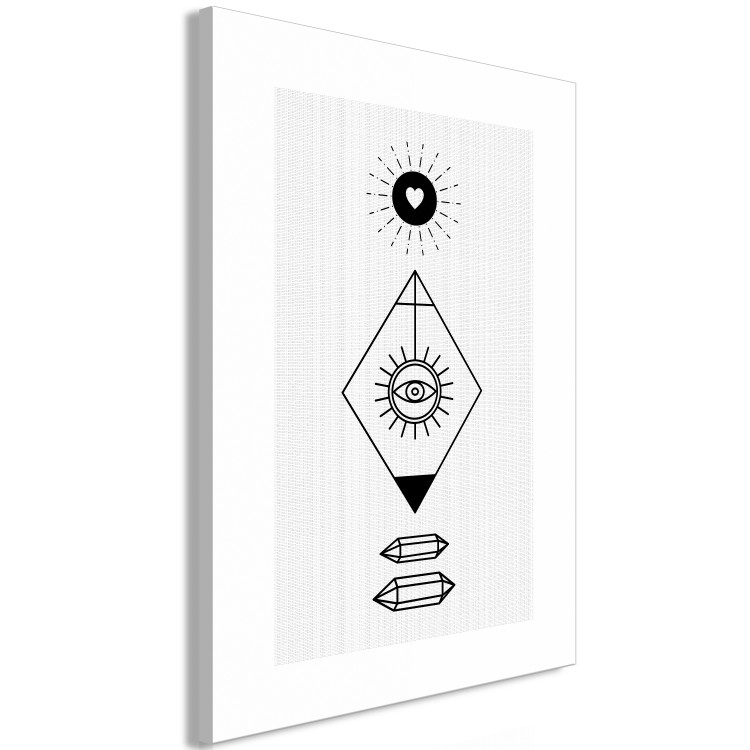 Canvas Print Eye of Providence - A composition of black and white graphic symbols on a gray background. I perfect for a teenager room 117298 additionalImage 2