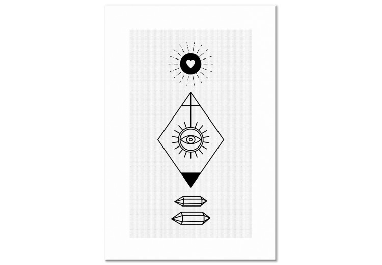 Canvas Print Eye of Providence - A composition of black and white graphic symbols on a gray background. I perfect for a teenager room 117298