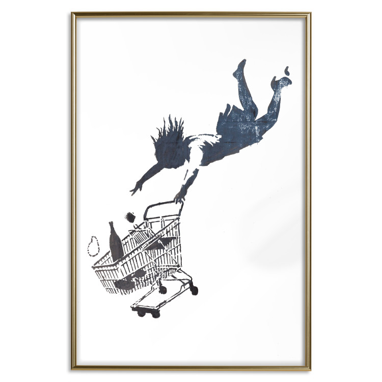 Wall Poster Shopping Frenzy - black and white mural with a character and shopping cart in Banksy style 118698 additionalImage 20