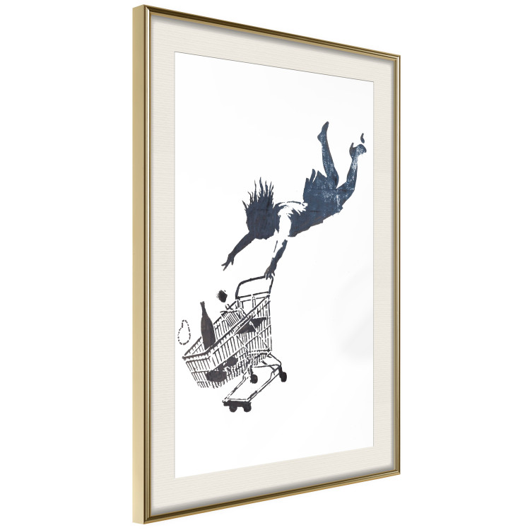 Wall Poster Shopping Frenzy - black and white mural with a character and shopping cart in Banksy style 118698 additionalImage 2