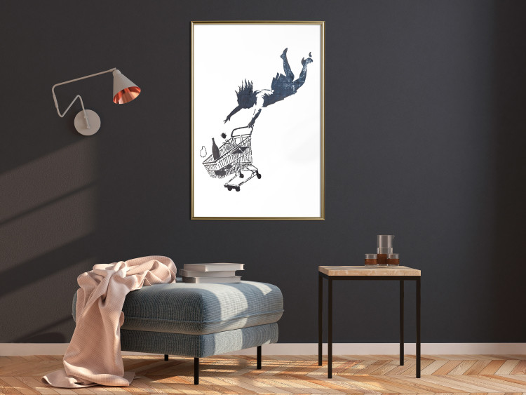 Wall Poster Shopping Frenzy - black and white mural with a character and shopping cart in Banksy style 118698 additionalImage 7