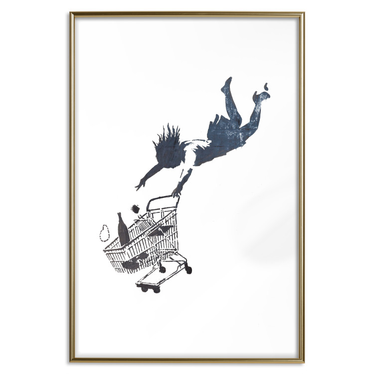 Wall Poster Shopping Frenzy - black and white mural with a character and shopping cart in Banksy style 118698 additionalImage 14