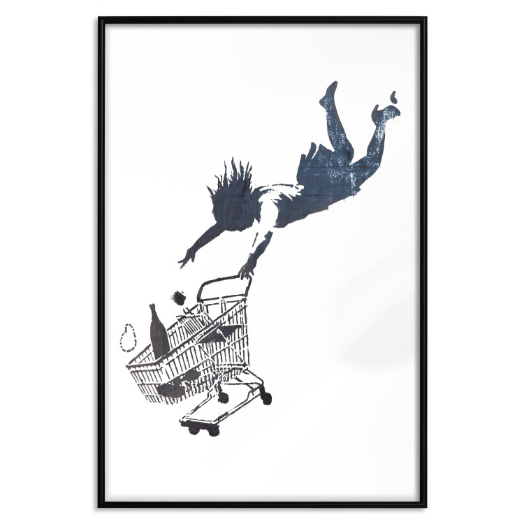 Wall Poster Shopping Frenzy - black and white mural with a character and shopping cart in Banksy style 118698 additionalImage 18