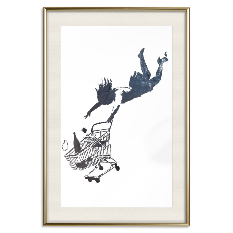 Wall Poster Shopping Frenzy - black and white mural with a character and shopping cart in Banksy style 118698 additionalImage 19