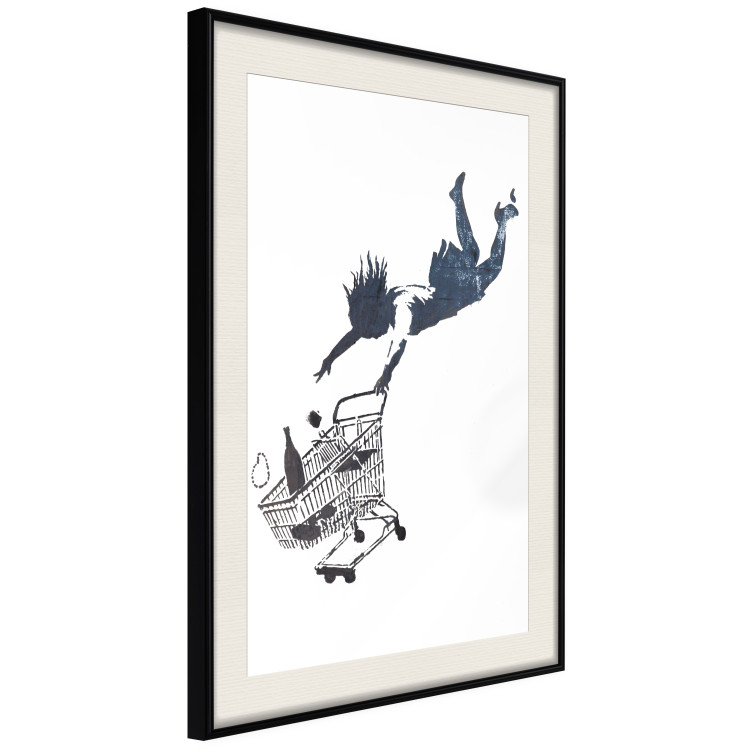 Wall Poster Shopping Frenzy - black and white mural with a character and shopping cart in Banksy style 118698 additionalImage 3