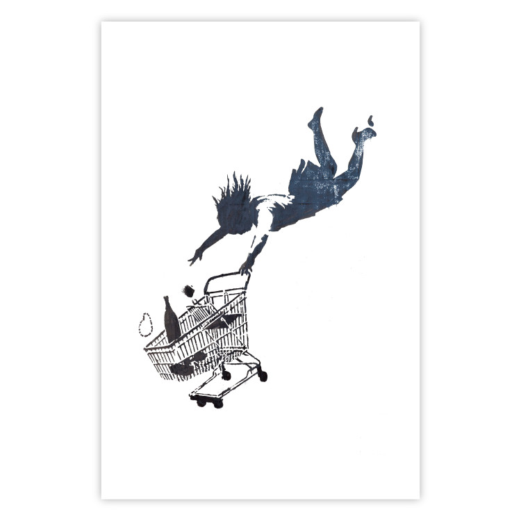 Wall Poster Shopping Frenzy - black and white mural with a character and shopping cart in Banksy style 118698 additionalImage 25