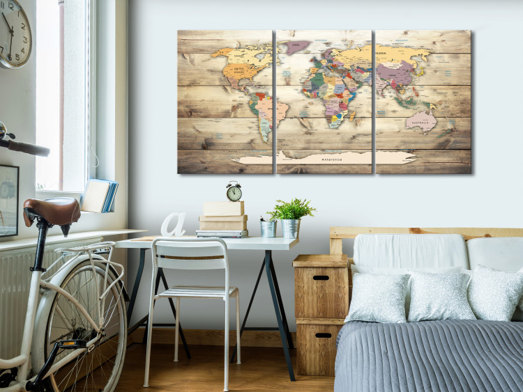 Canvas World Map: Colourful Continents (3 Parts) 122198 additionalImage 3