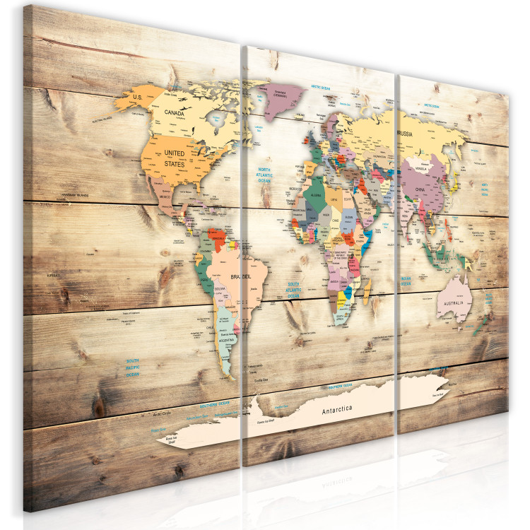 Canvas World Map: Colourful Continents (3 Parts) 122198 additionalImage 2