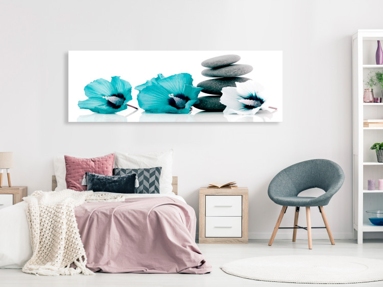 Canvas Feng shui composition - stones and blue flowers on a white background 123398 additionalImage 3