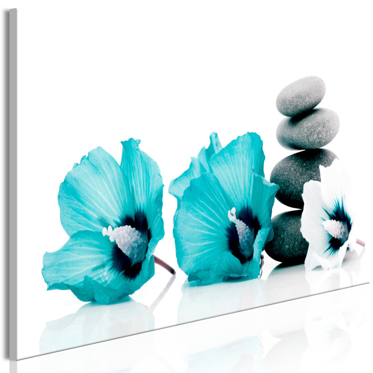 Canvas Feng shui composition - stones and blue flowers on a white background 123398 additionalImage 2