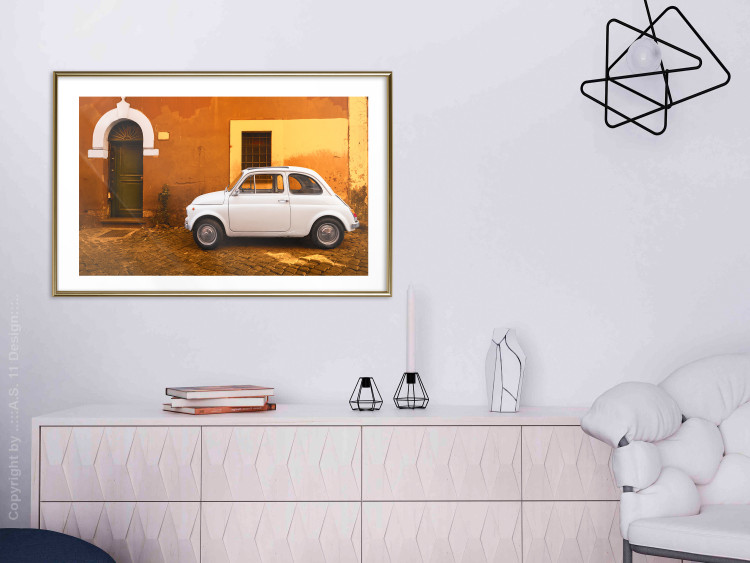 Poster Italian Alley - car on street against orange architecture backdrop 123798 additionalImage 13