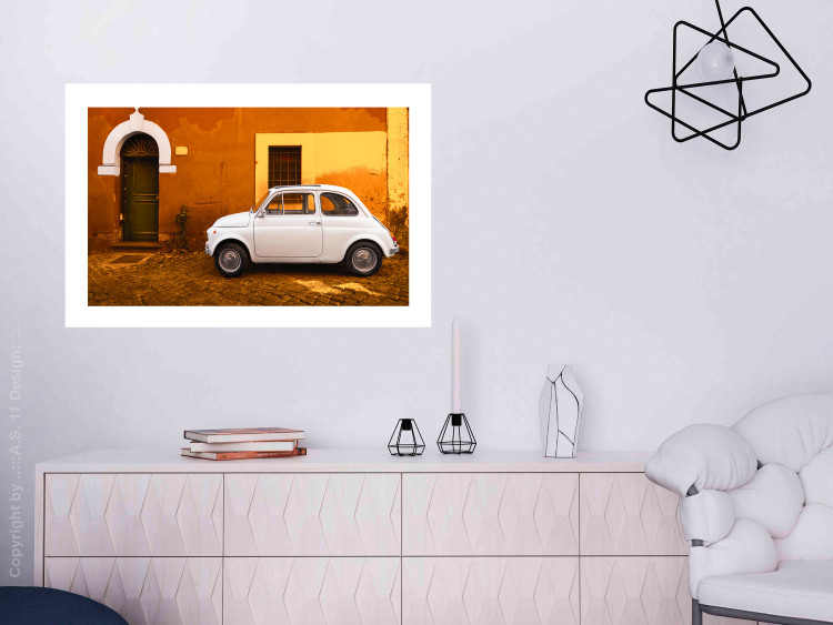 Poster Italian Alley - car on street against orange architecture backdrop 123798 additionalImage 12