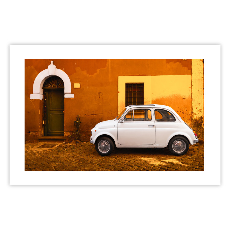 Poster Italian Alley - car on street against orange architecture backdrop 123798 additionalImage 19