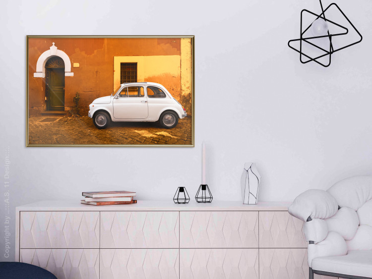 Poster Italian Alley - car on street against orange architecture backdrop 123798 additionalImage 9
