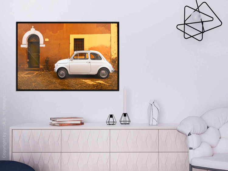 Poster Italian Alley - car on street against orange architecture backdrop 123798 additionalImage 10