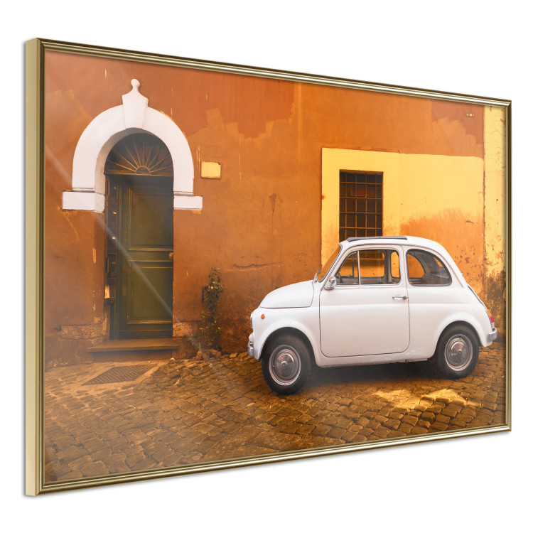 Poster Italian Alley - car on street against orange architecture backdrop 123798 additionalImage 2