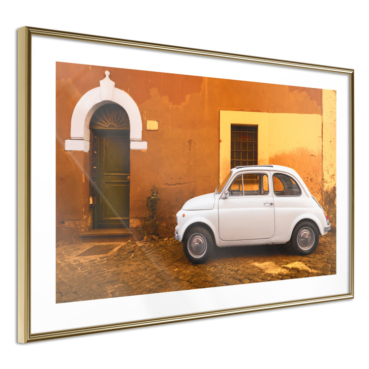 Poster Italian Alley - car on street against orange architecture backdrop 123798 additionalImage 4