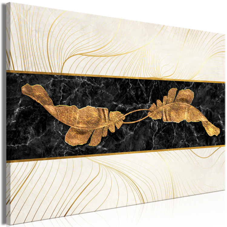 Canvas Golden leaves on black marble - art deco style abstraction 131698 additionalImage 2