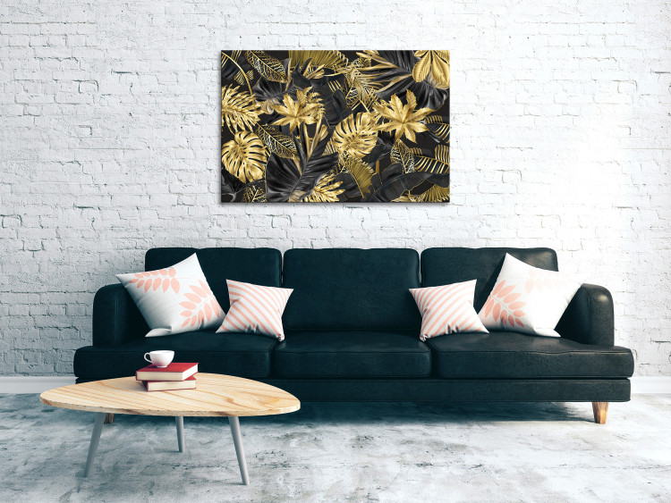 Canvas Golden leaves on black marble - art deco style abstraction 131698 additionalImage 3