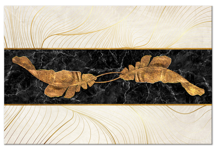Canvas Golden leaves on black marble - art deco style abstraction 131698