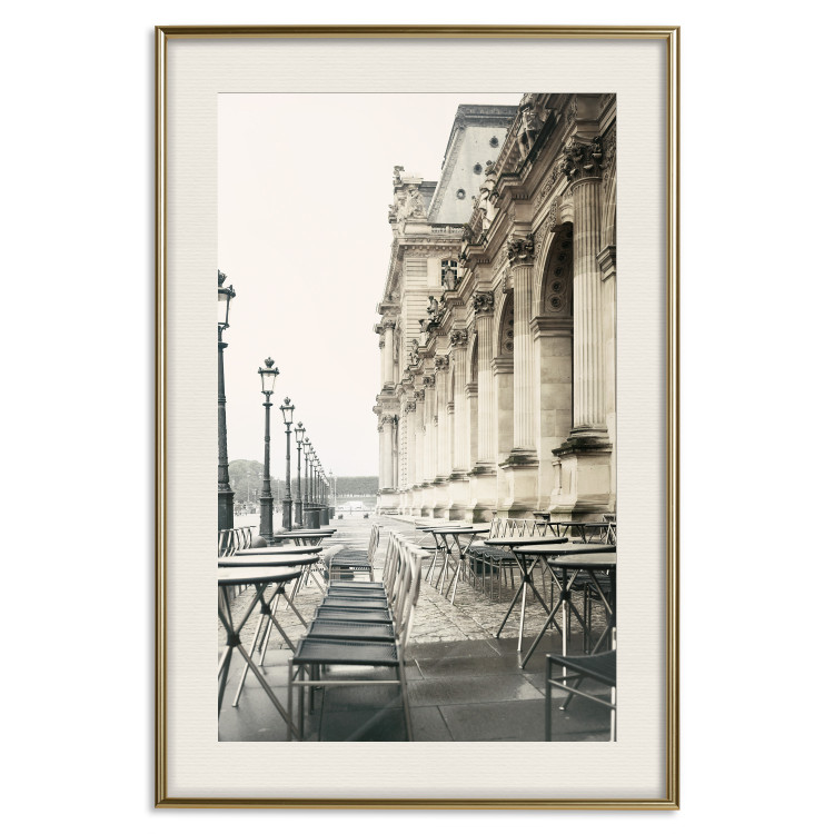 Poster Deserted Cafes - landscape of chairs and tables against architectural backdrop 132298 additionalImage 20