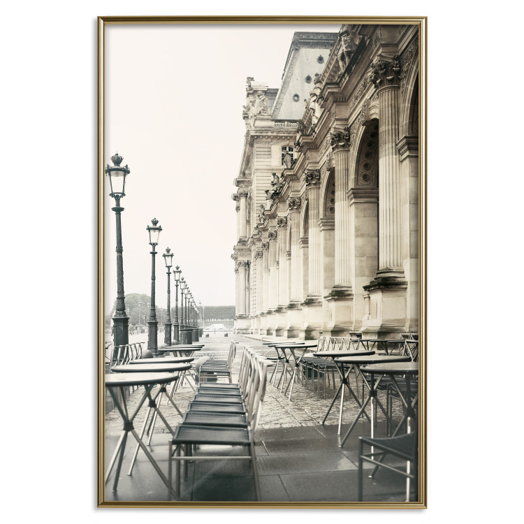 Poster Deserted Cafes - landscape of chairs and tables against architectural backdrop 132298 additionalImage 21