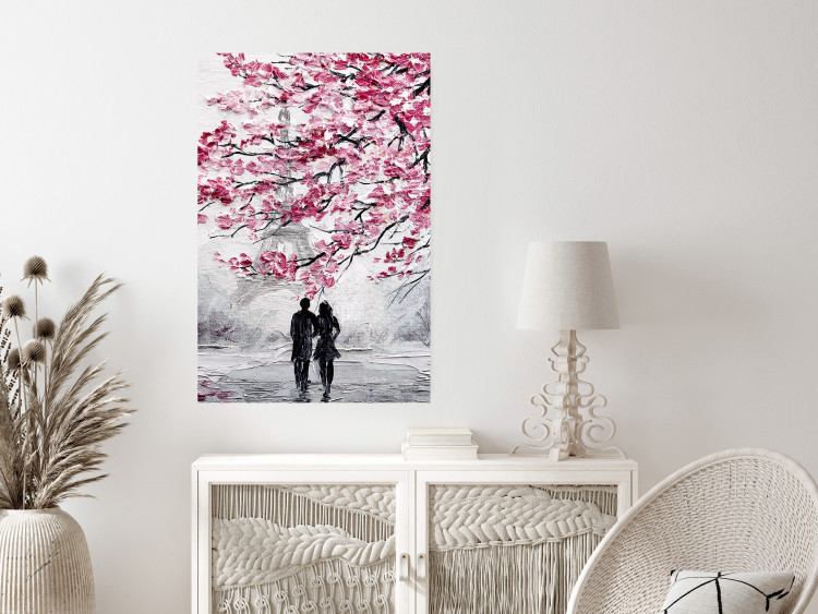 Wall Poster April in Paris - romantic landscape of Paris and a tree with pink leaves 135098 additionalImage 2