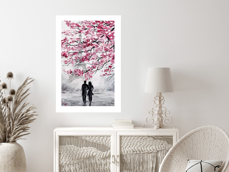 Wall Poster April in Paris - romantic landscape of Paris and a tree with pink leaves 135098 additionalImage 3
