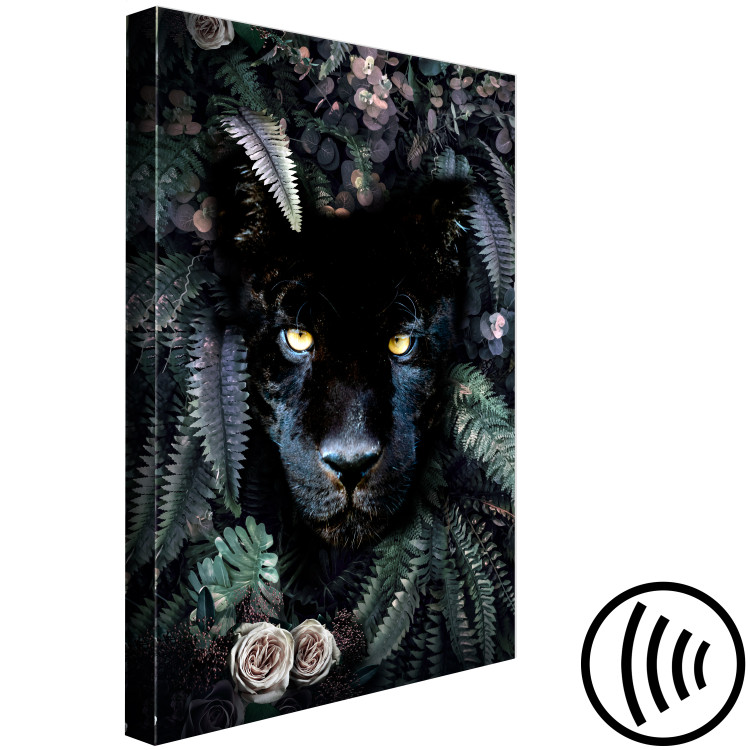 Canvas Black Panther in Leaves (1-piece) Vertical - cat in dense jungle 138598 additionalImage 6