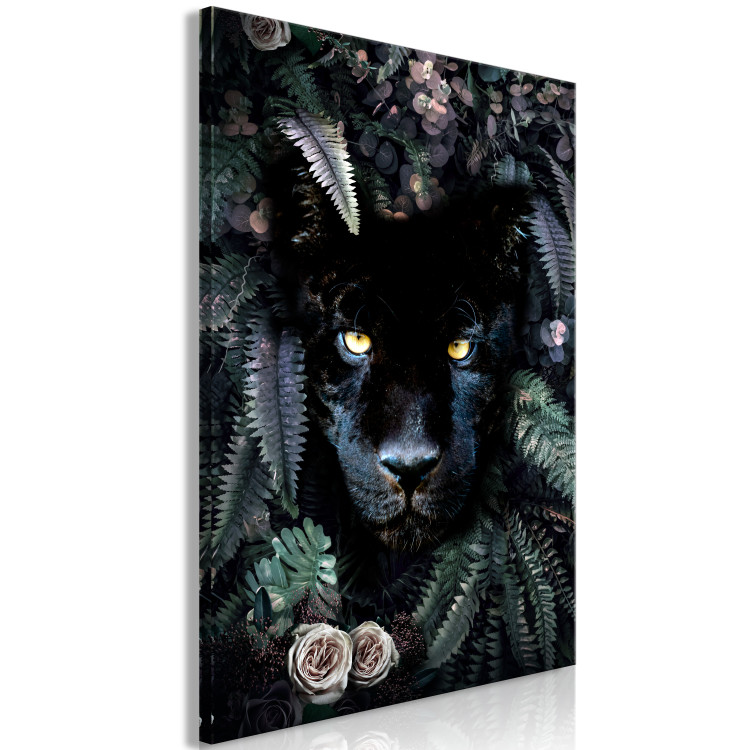 Canvas Black Panther in Leaves (1-piece) Vertical - cat in dense jungle 138598 additionalImage 2