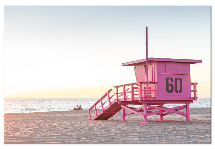 Canvas Print Sunset - View of a Lifeguard Booth on a Miami Beach 144498