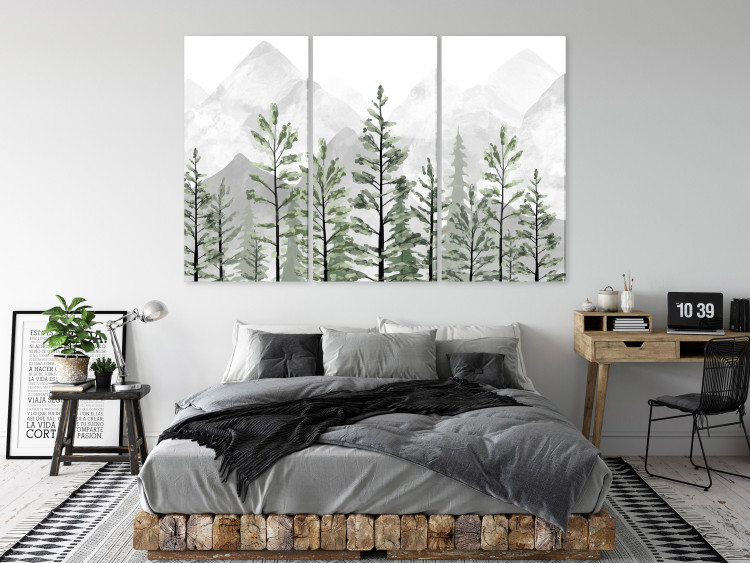 Canvas Mountain Nature (3-piece) - green trees against the backdrop of jagged mountains 144798 additionalImage 3