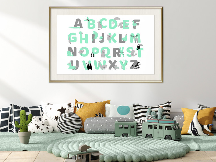 Poster English Alphabet for Children - Gray and Mint Letters with Animals 146498 additionalImage 14