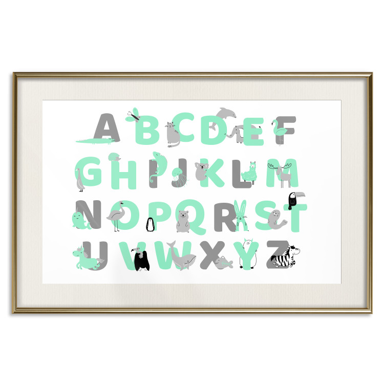 Poster English Alphabet for Children - Gray and Mint Letters with Animals 146498 additionalImage 27